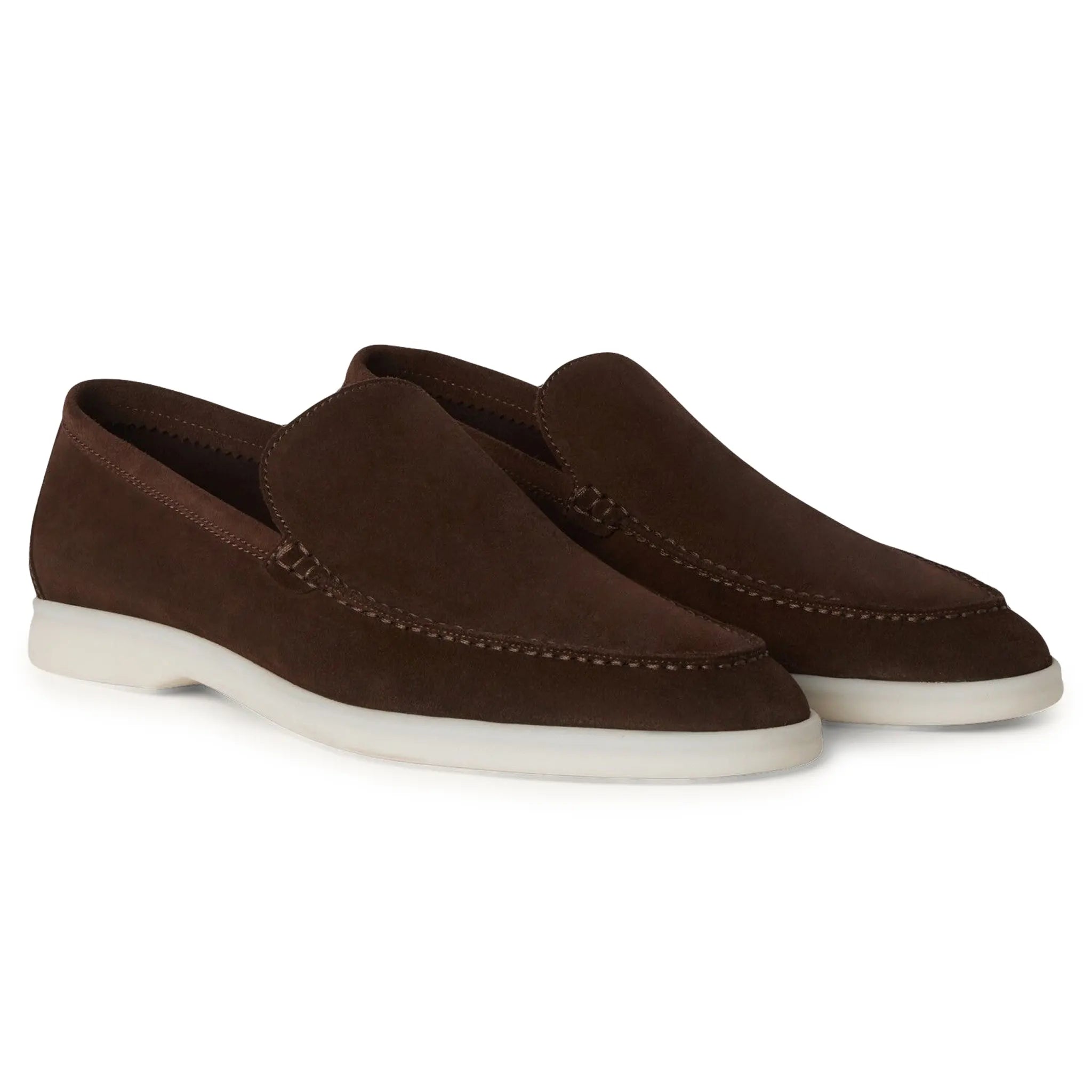 Front Side of View of Loro Piana Summer Walk Suede Chocolate Loafers FAE8124